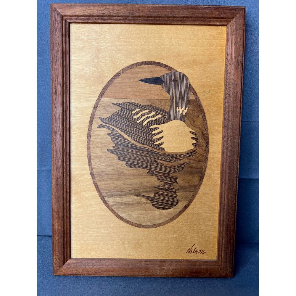 Hudson River Inlay Loon Bird Wood Marquetry Jeff Nelson